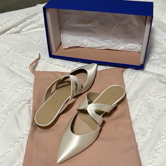 NWT Stuart Weitzman white satin Mariposa mules - Picture 3 of 5